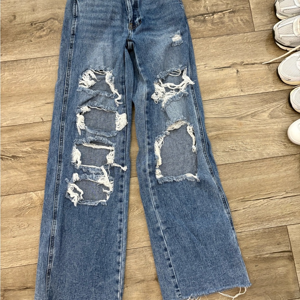 PacSun Blue Straight Leg Distressed Jeans